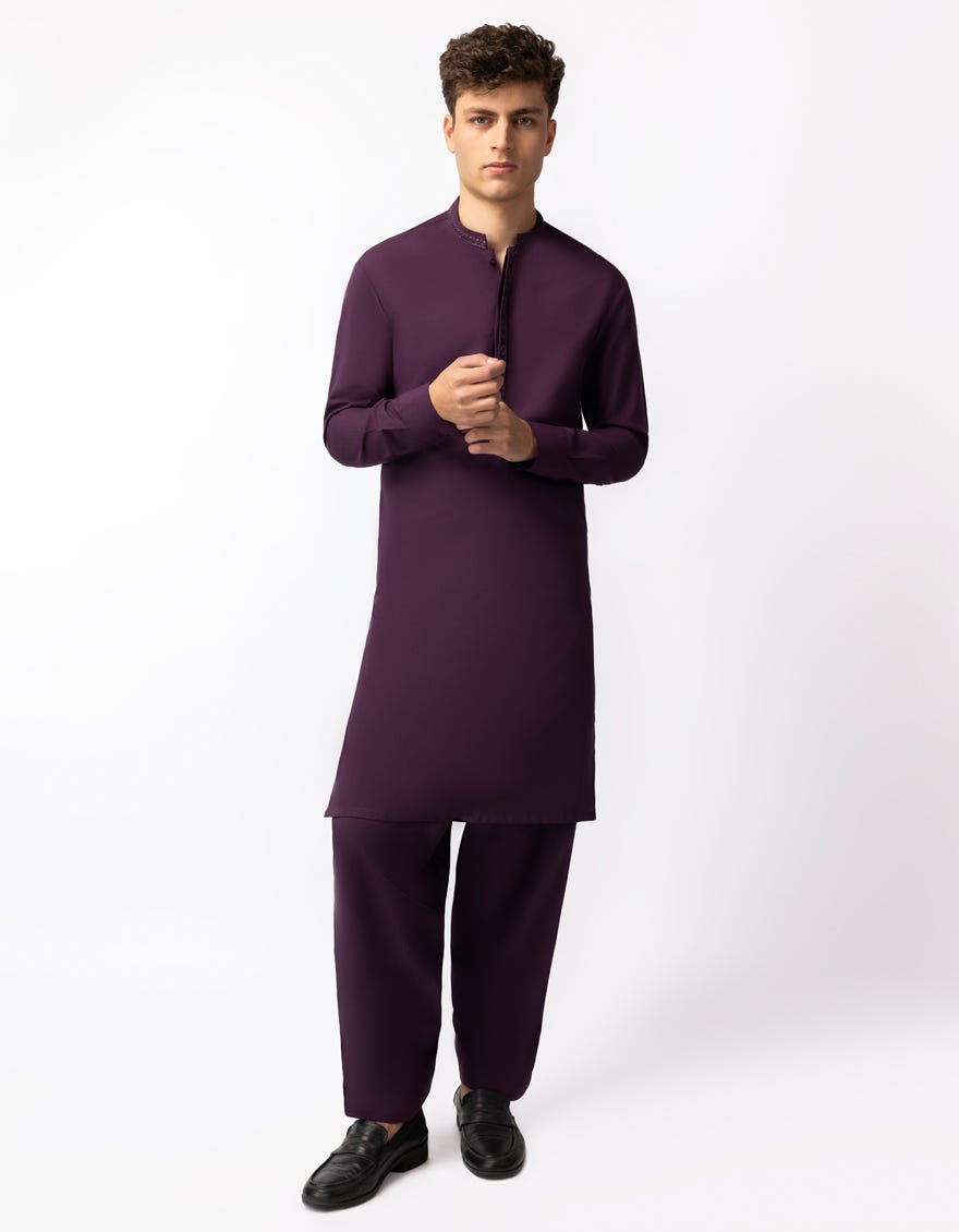 PURPLE BLENDED SEMI-FORMAL KAMEEZ SHALWAR