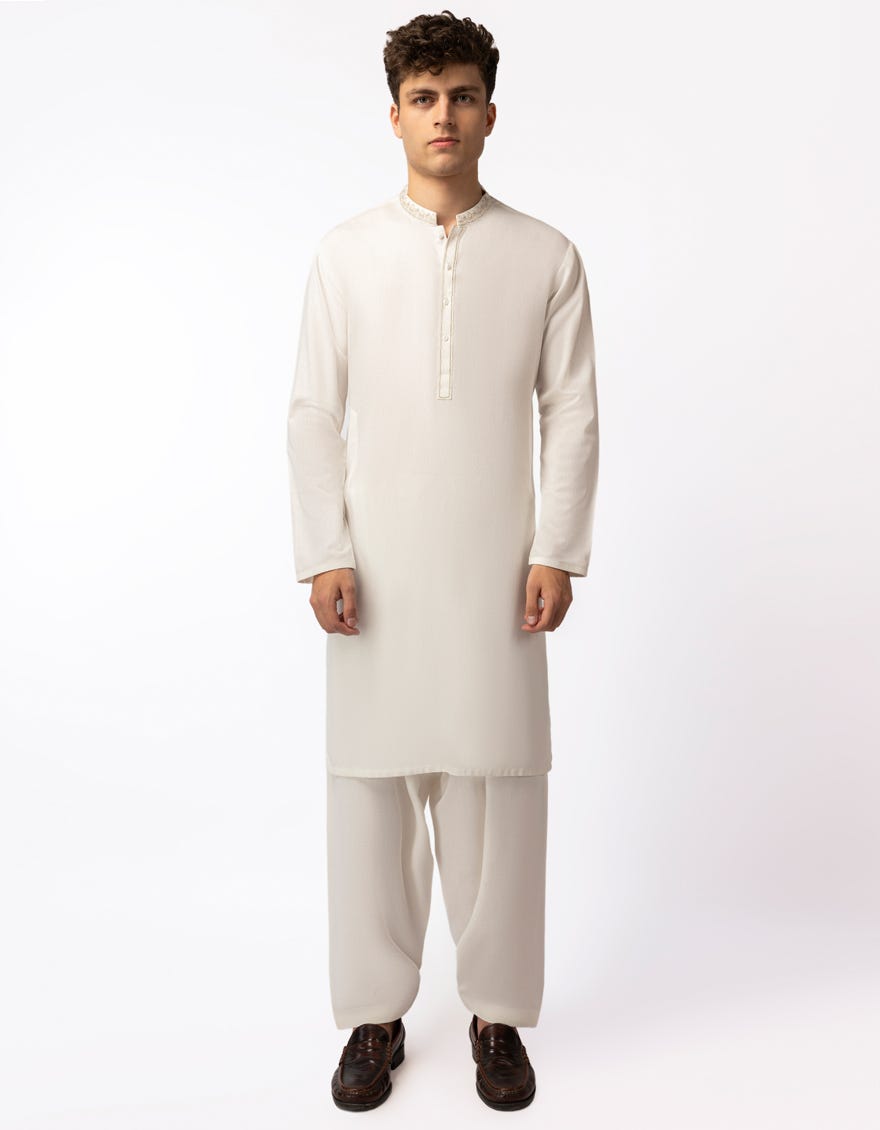WHITE BLENDED SEMI-FORMAL KAMEEZ SHALWAR