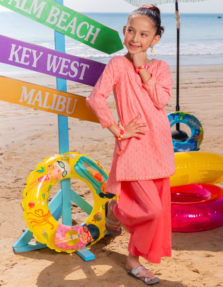 PEACH DOBBY EMBROIDERED 2PC | JGKL-S-JGST-25-5611