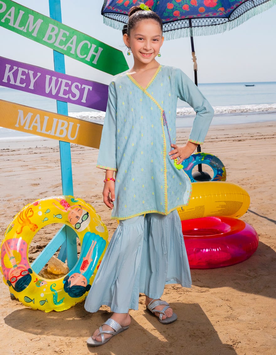 BLUE DOBBY EMBROIDERED 2PC | JGKL-S-JGST-25-5612