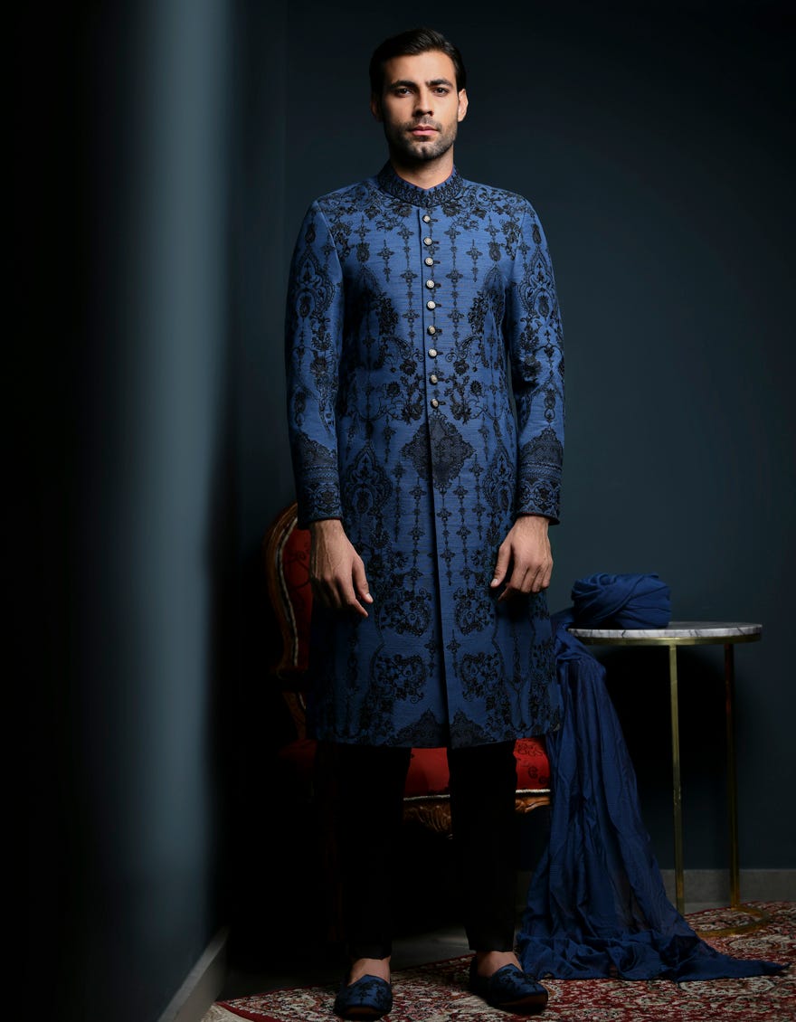 Blue Cvc Sherwani | Jjsw-564