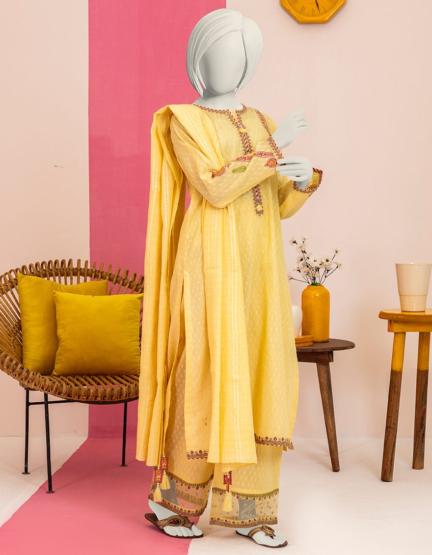 Yellow Dobby Teens 3 Piece Stitched | Jgk-S-Ygtl-607-24