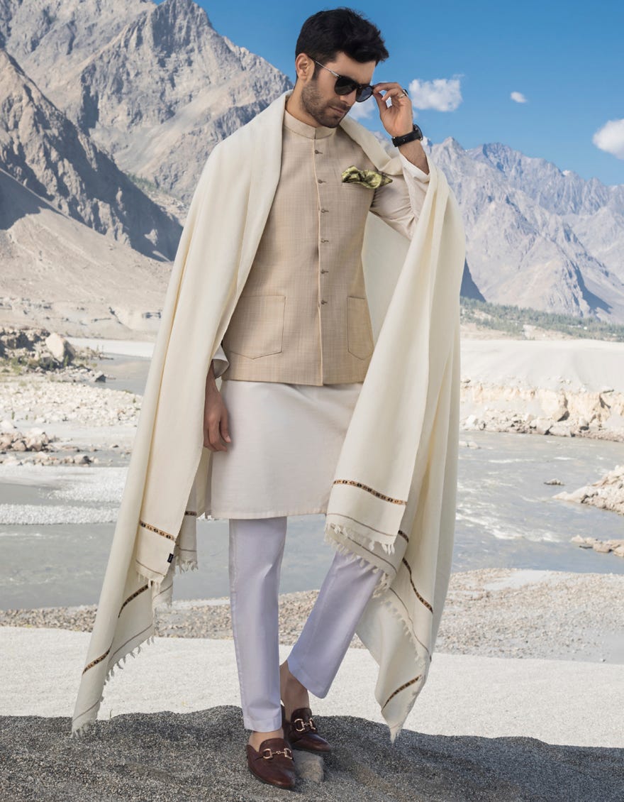 CREAM BLENDED MEN SHAWL | JJID-SHAWL