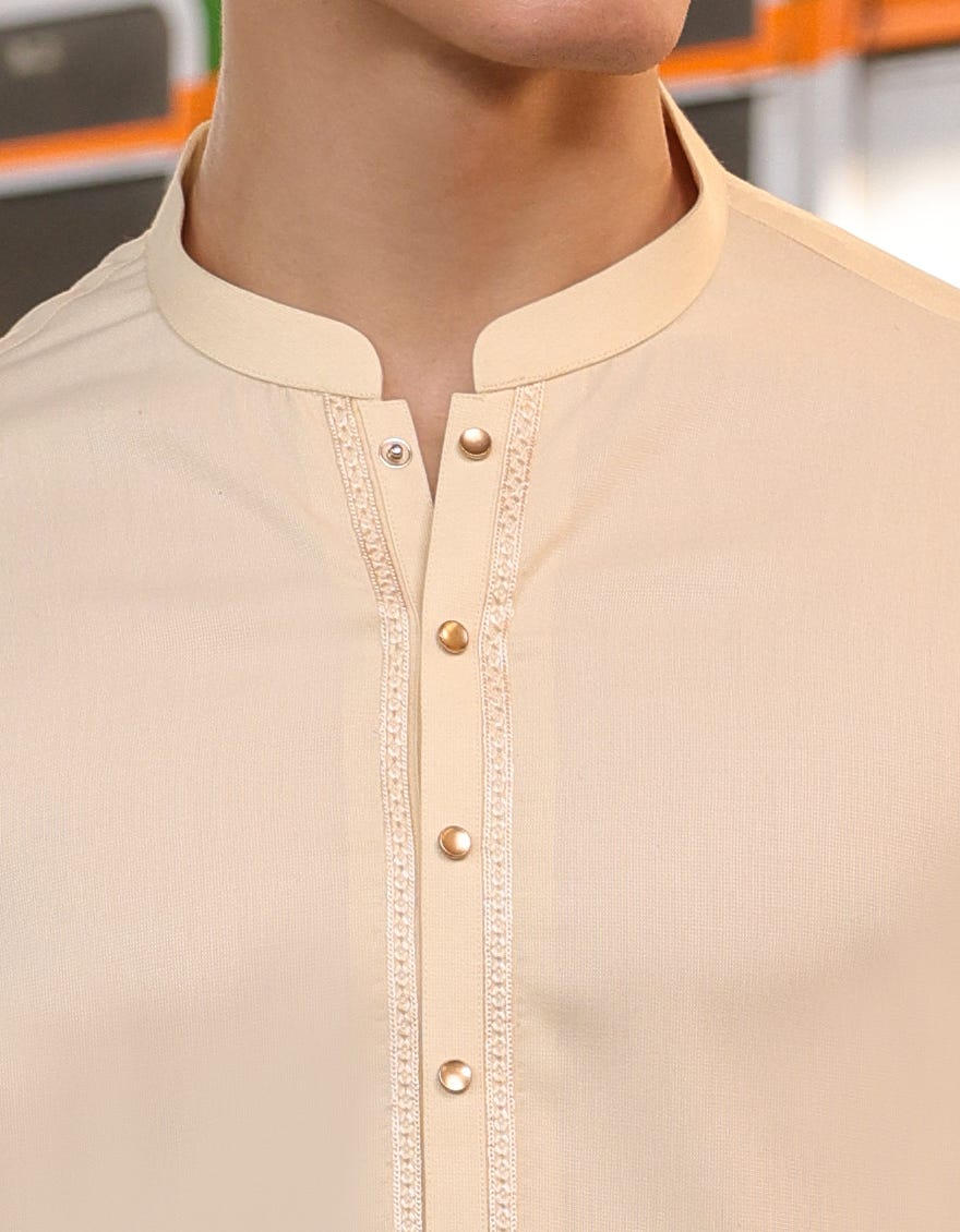 Cream Blended Men's Kameez Shalwar | Jjks-S-90423