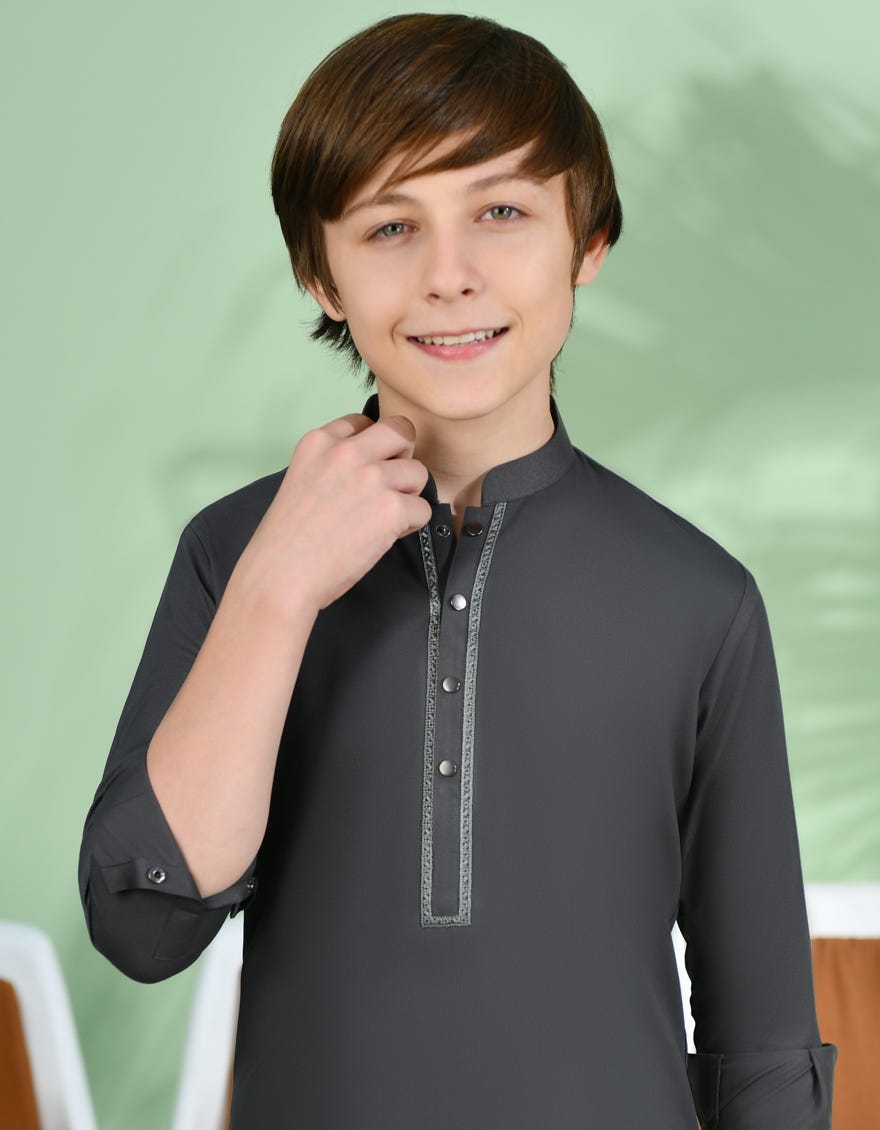 Dark Grey Blended Kid's Kameez Shalwar | Jcks-S-90426