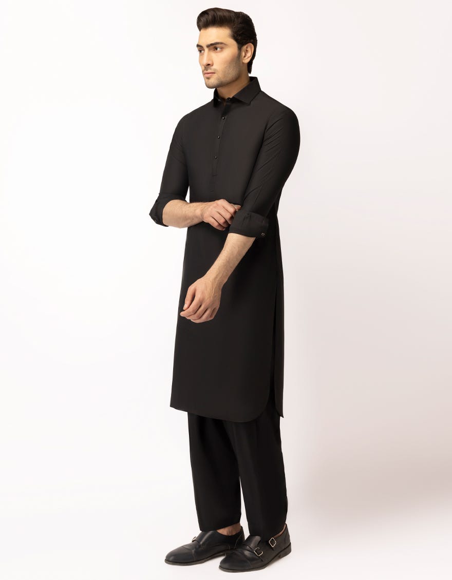 BLACK SEMI-FORMAL KAMEEZ SHALWAR