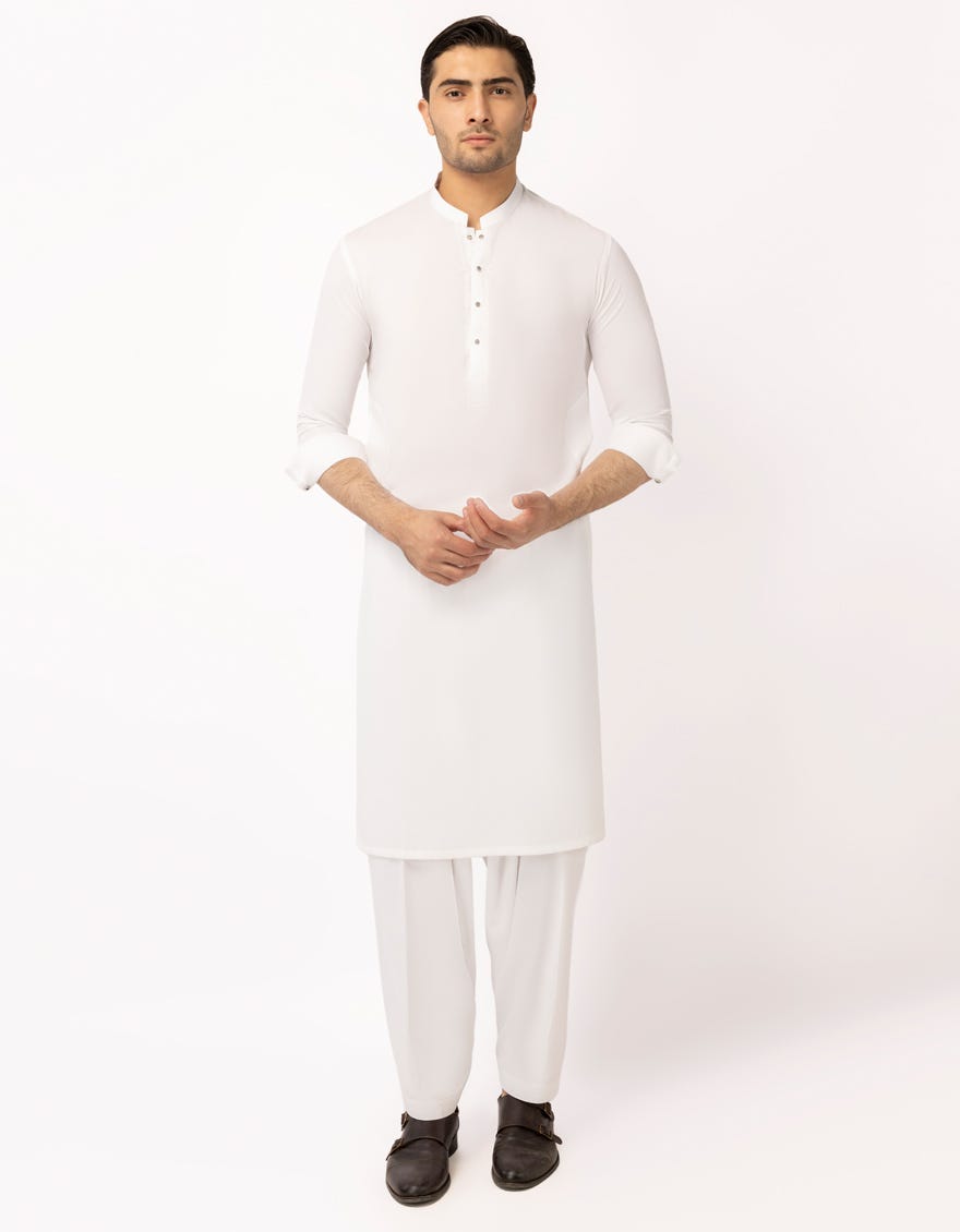 WHITE SEMI-FORMAL KAMEEZ SHALWAR