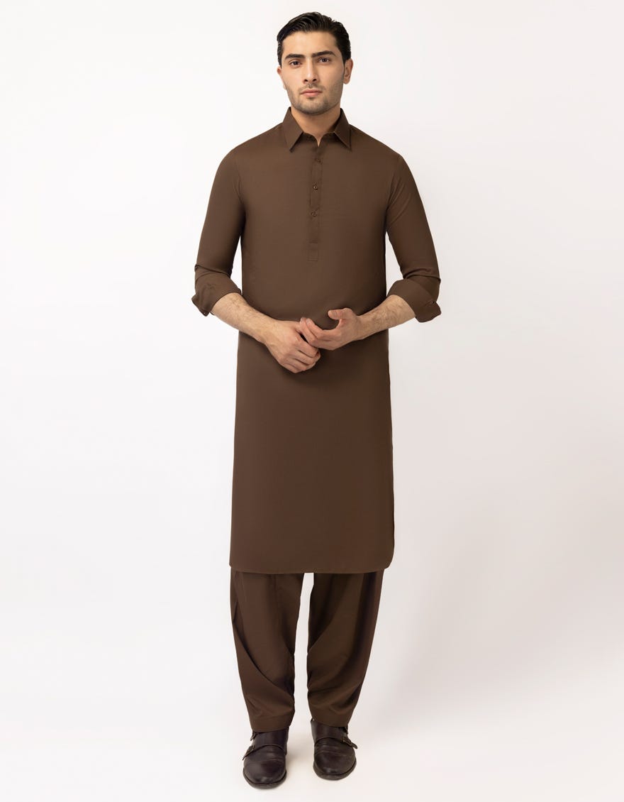 BROWN SEMI-FORMAL KAMEEZ SHALWAR