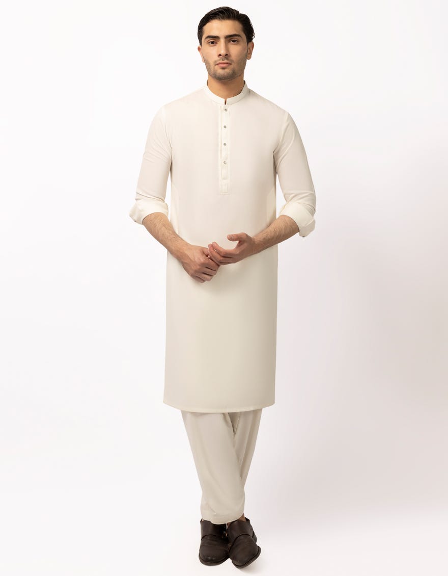 OFF WHITE SEMI-FORMAL KAMEEZ SHALWAR