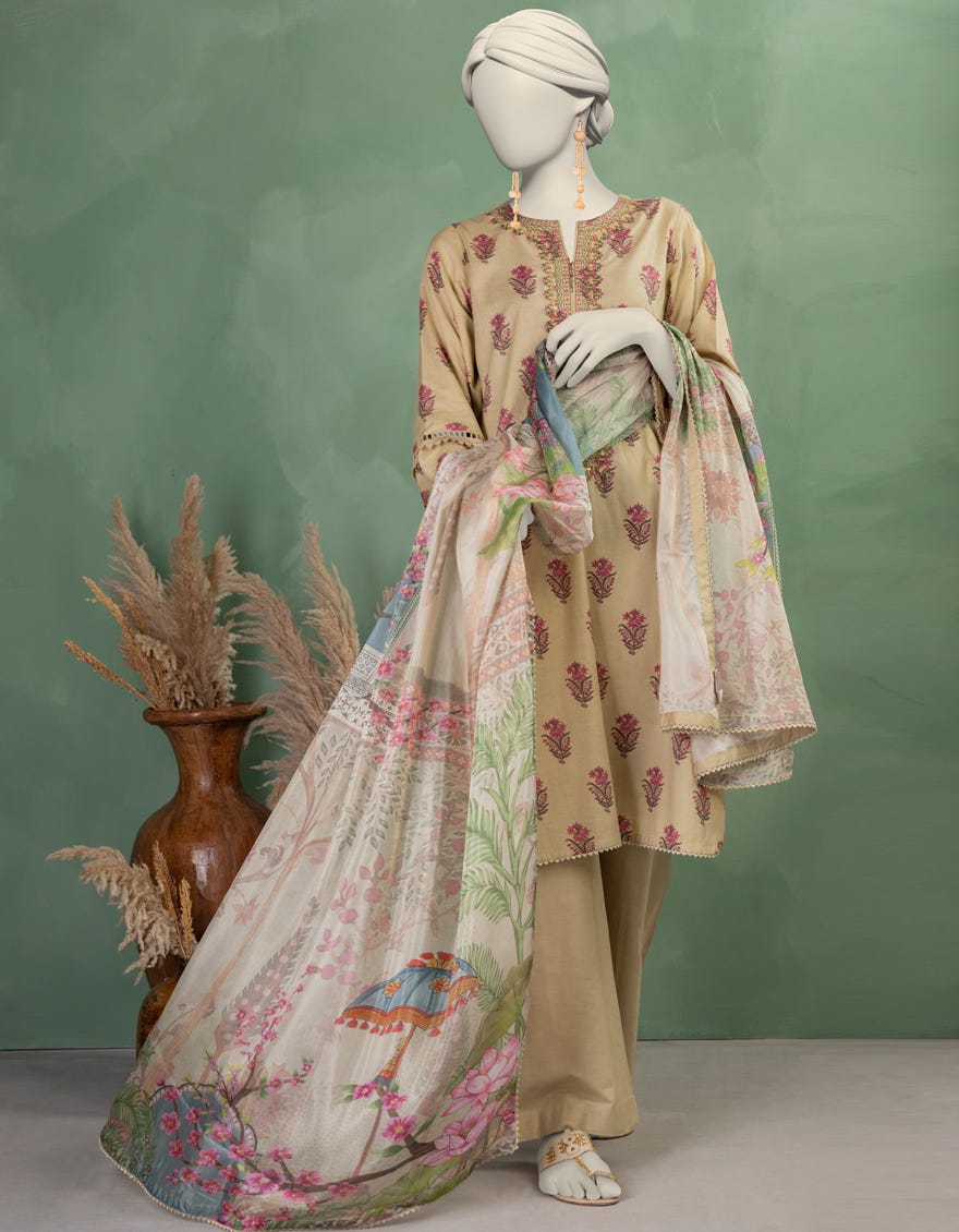BEIGE LAWN EMBROIDERED UNSTITCHED 3PC