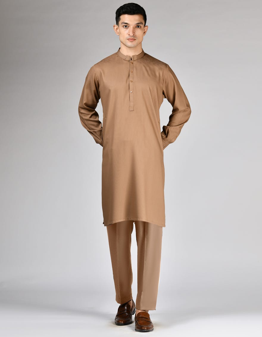 CAMEL BROWN BLENDED KURTA PAJAMA | JJKP-S-91440