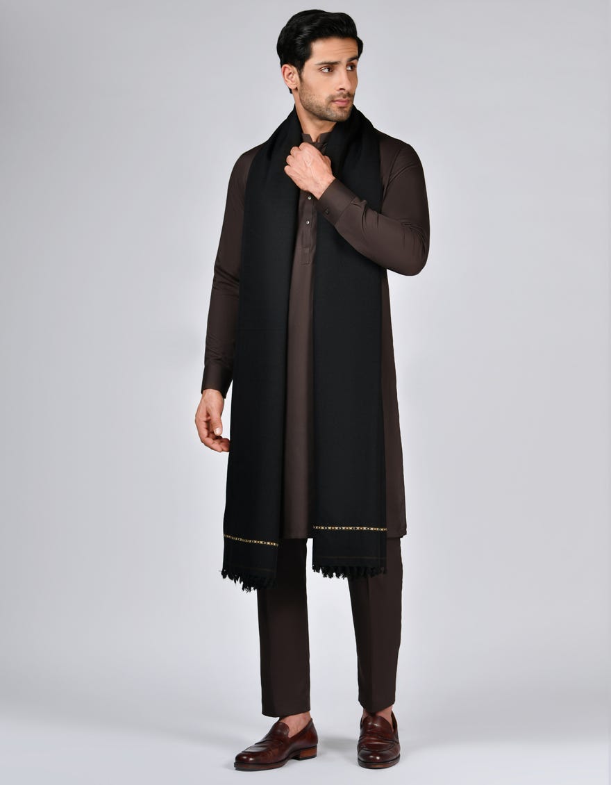 Black Acrylic Men Shawl | Jjid-Shawl-9292
