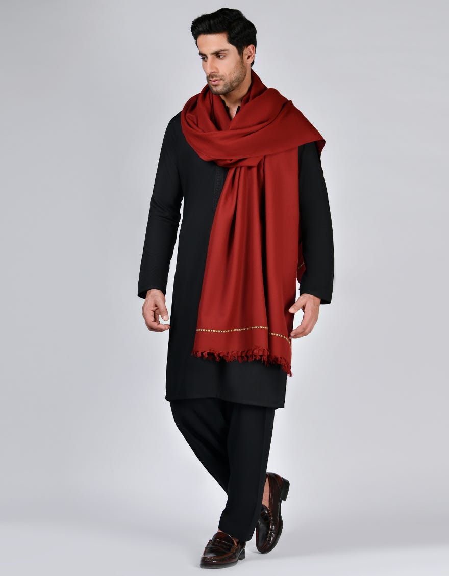 Maroon Acrylic Men Shawl | Jjid-Shawl-9292