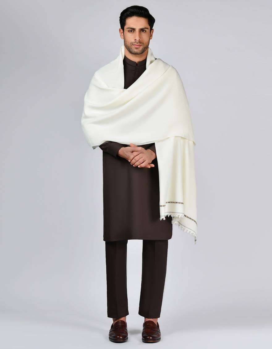 Off White Acrylic Men Shawl | Jjid-Shawl-9292