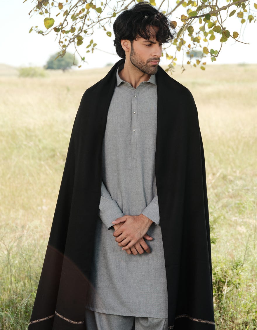 BLACK WOOL MEN SHAWL | JJID-SHAWL-W-9735