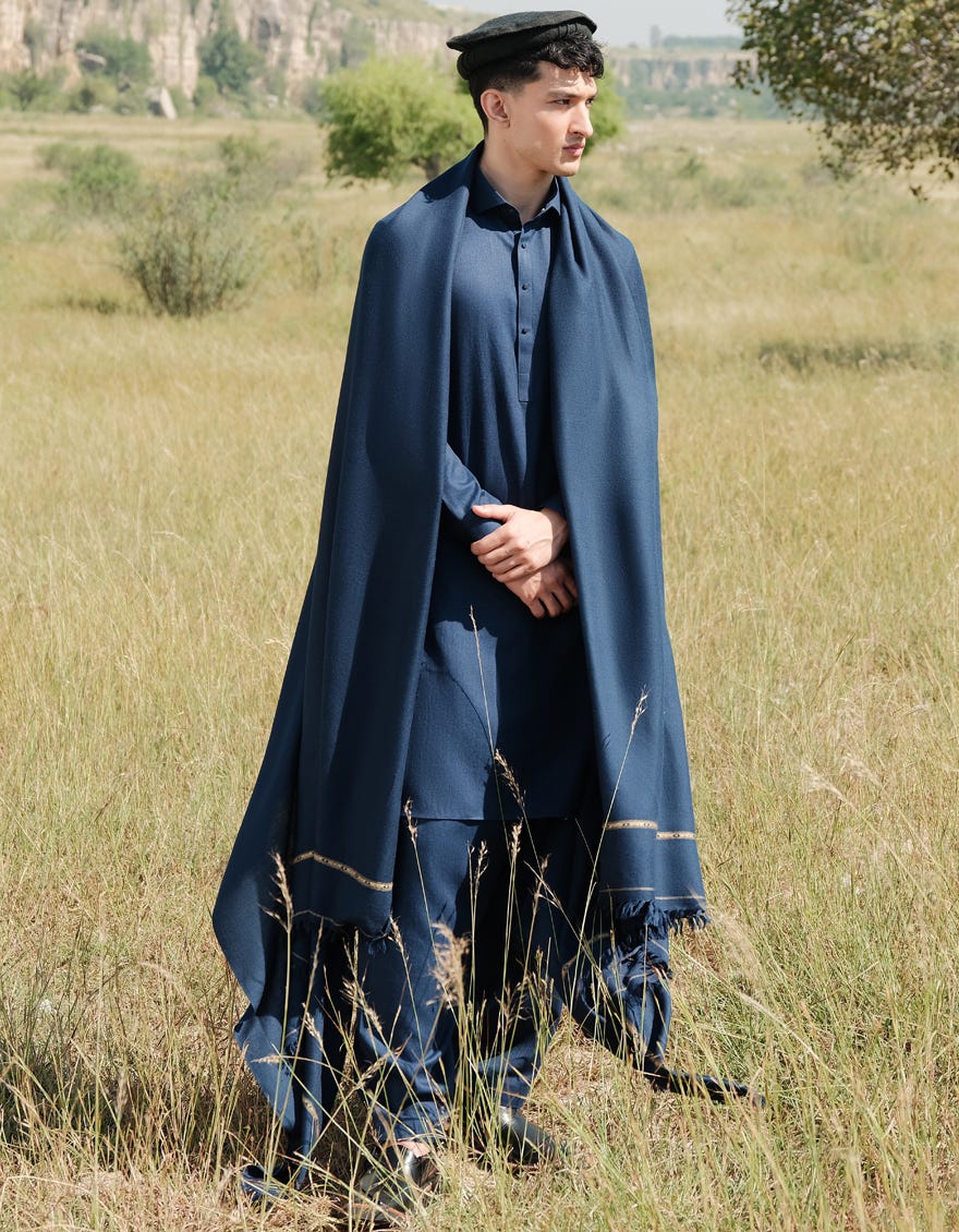 NAVY BLENDED MEN SHAWL | JJID-SHAWL-W-9736