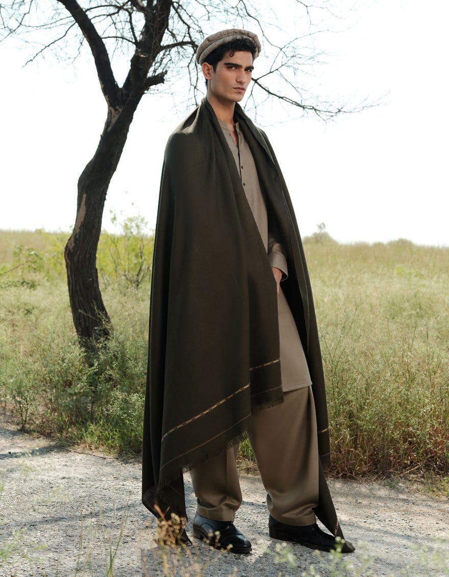 BOTTLE GREEN BLENDED MEN SHAWL | JJID-SHAWL-W-9736