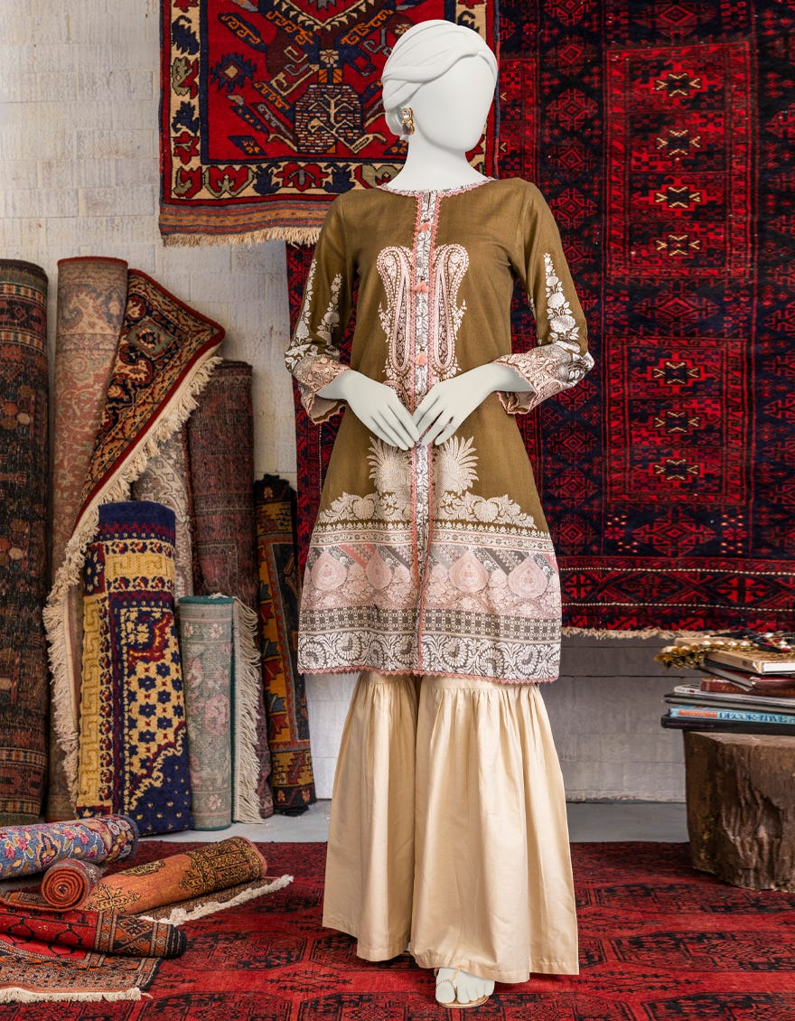 Brown Khaddar Women's Kurti | Jjlk-W-Jpwk-23-991