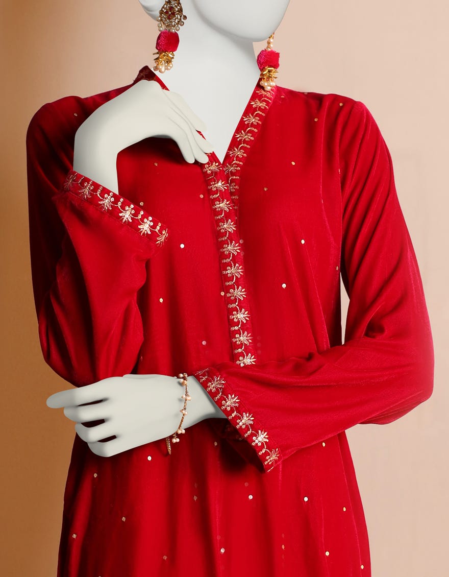Red Velvet Women's Kurti | Jjlk-W-Jpwk-23-999
