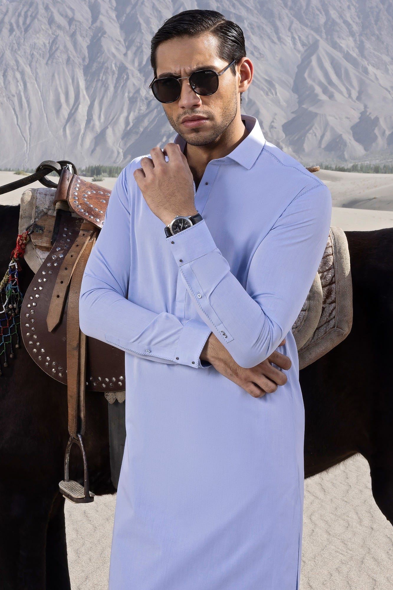 AMSTERDAM - SKY BLUE COTTON KAMEEZ SHALWAR