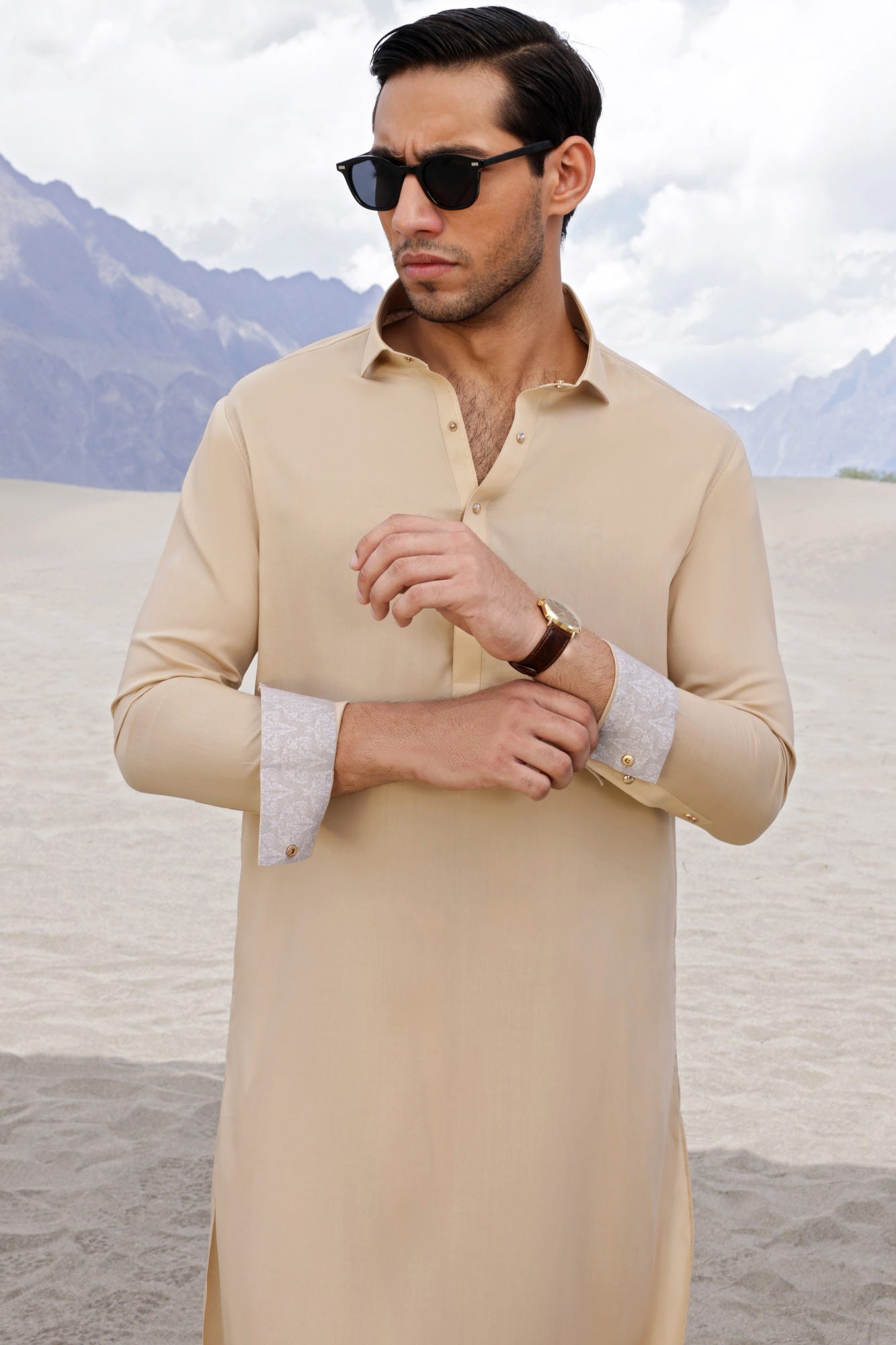 AUSTIN - KHAKI BLENDED BLENDED KAMEEZ SHALWAR