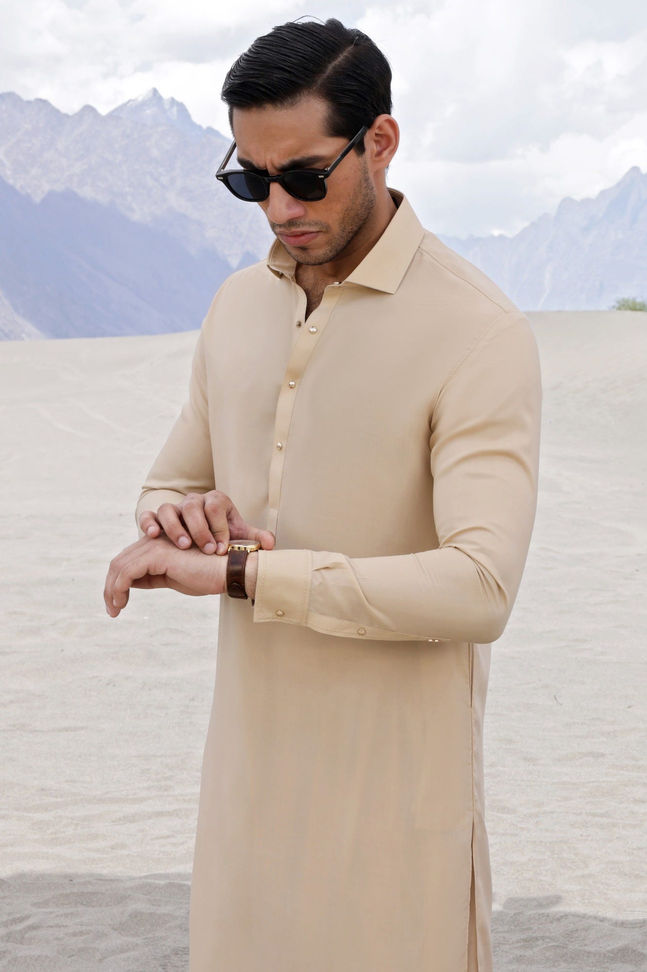AUSTIN - KHAKI BLENDED BLENDED KAMEEZ SHALWAR