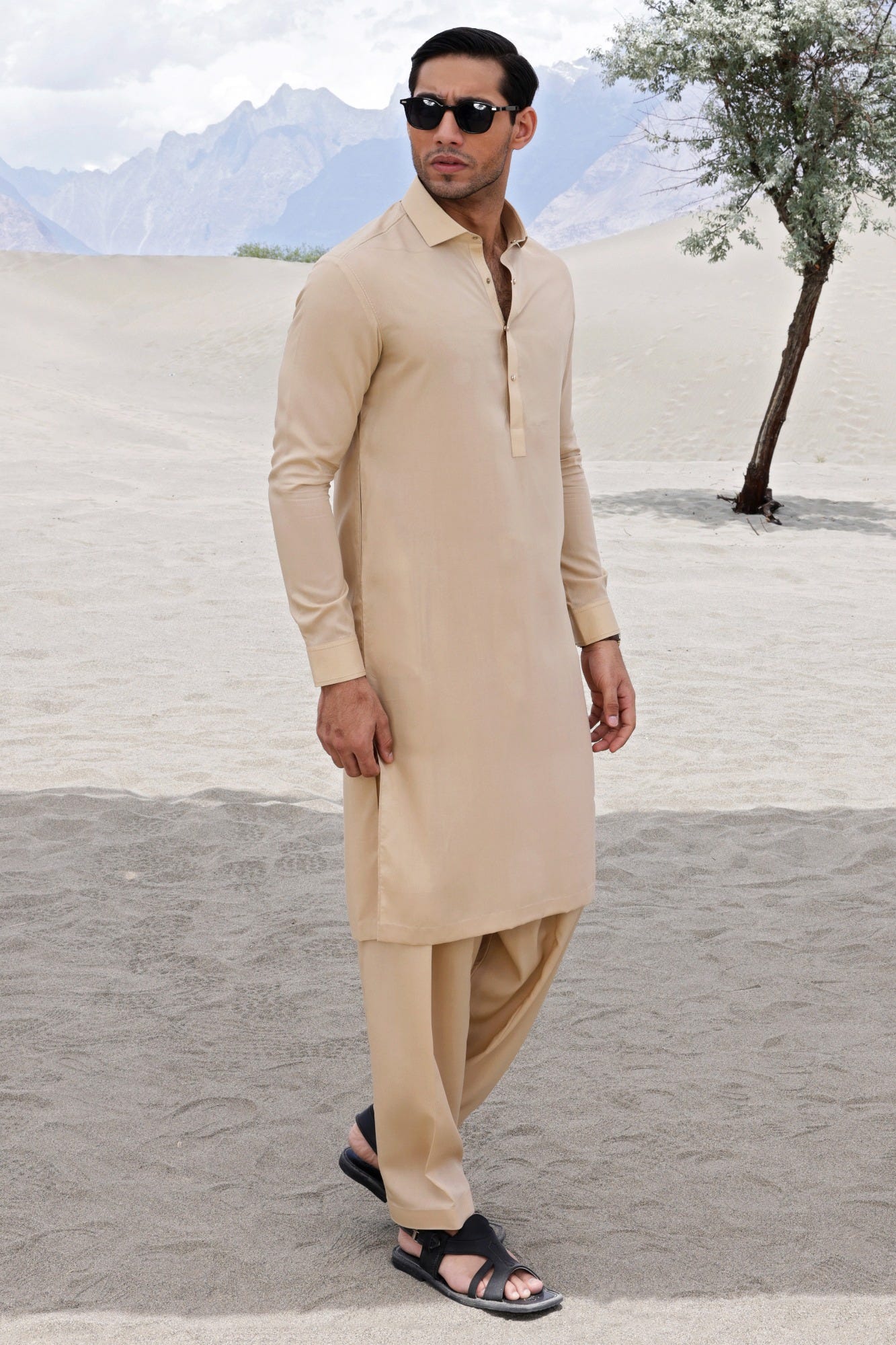 AUSTIN - KHAKI BLENDED BLENDED KAMEEZ SHALWAR