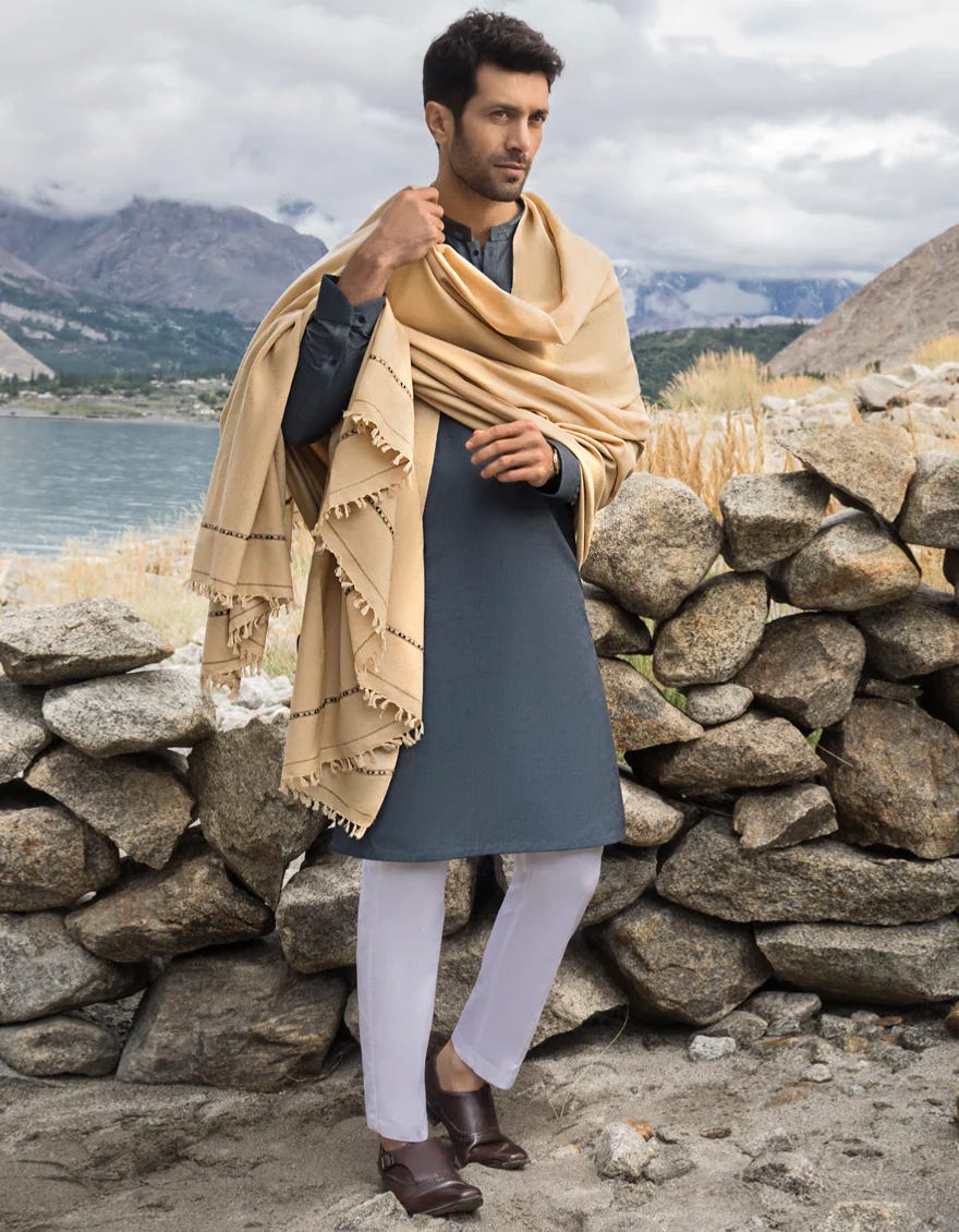 BEIGE WOOLEN MEN SHAWL | JJID-SHAWL
