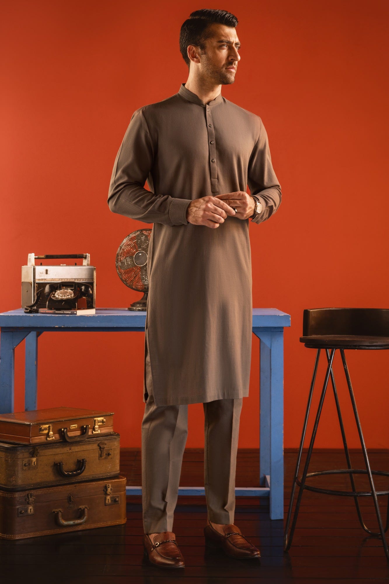 BERLIN - OLIVE GREEN COTTON KURTA TROUSER