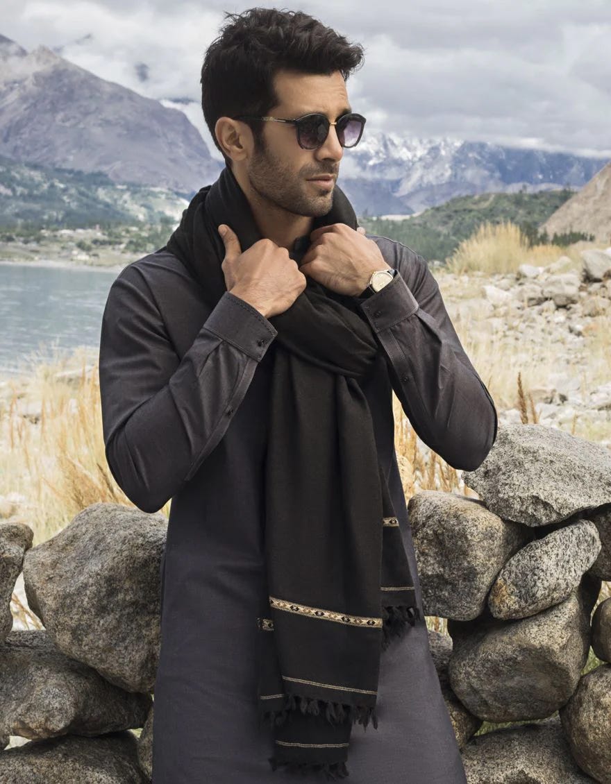BLACK WOOLEN MEN SHAWL | JJID-SHAWL