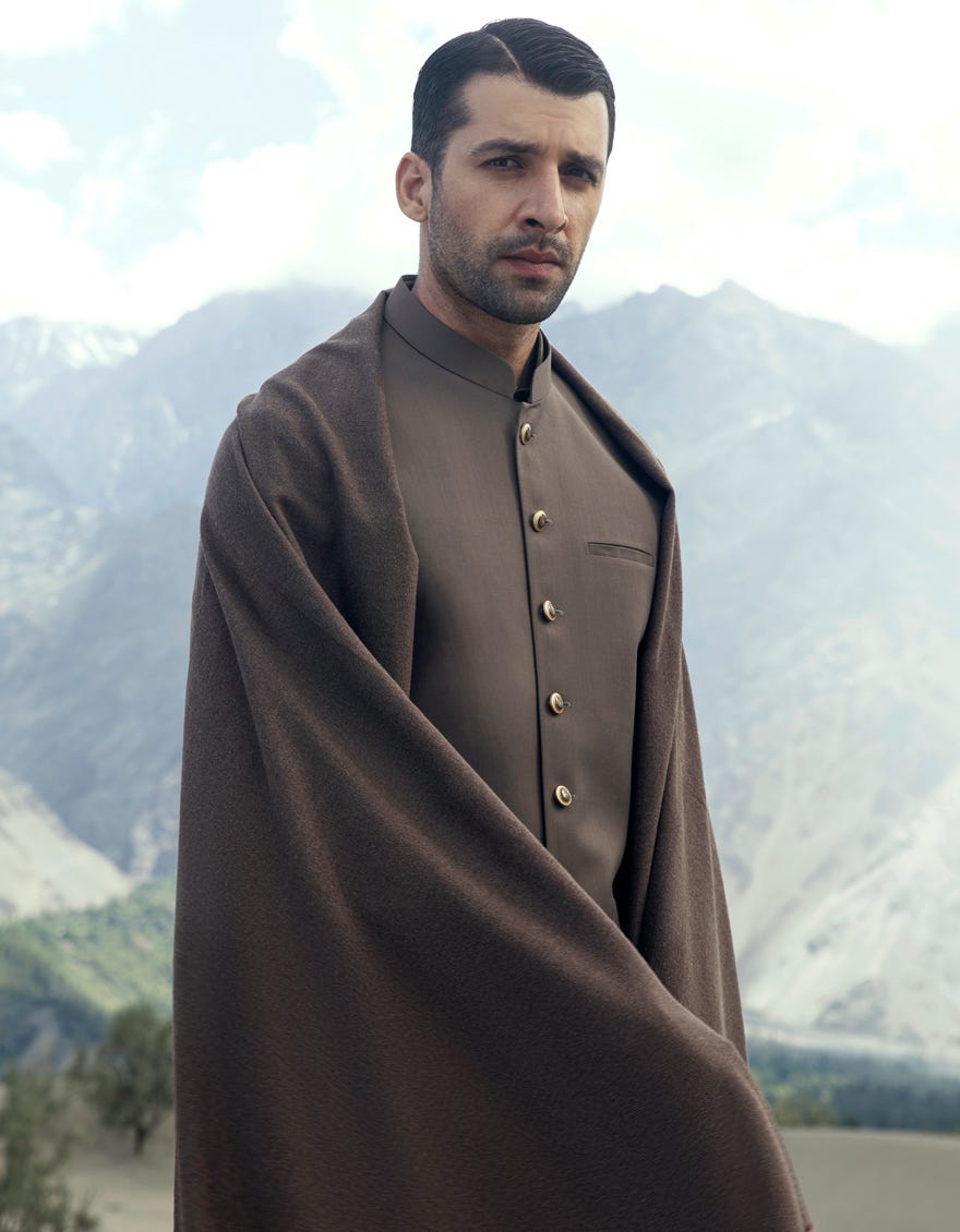 COFFEE BROWN WOOLEN MEN SHAWL | JJID-SHAWL