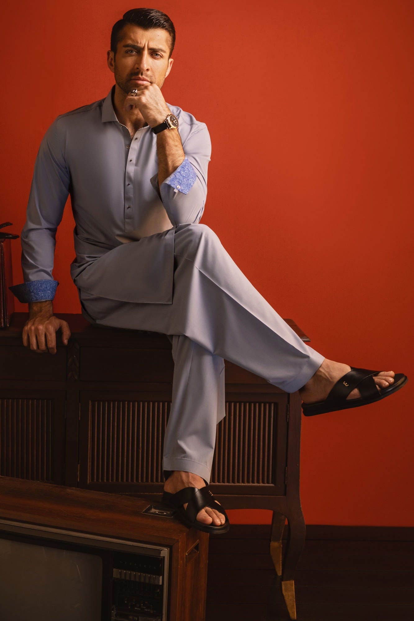 CAIRO - GREYISH BLUE BLENDED KAMEEZ SHALWAR