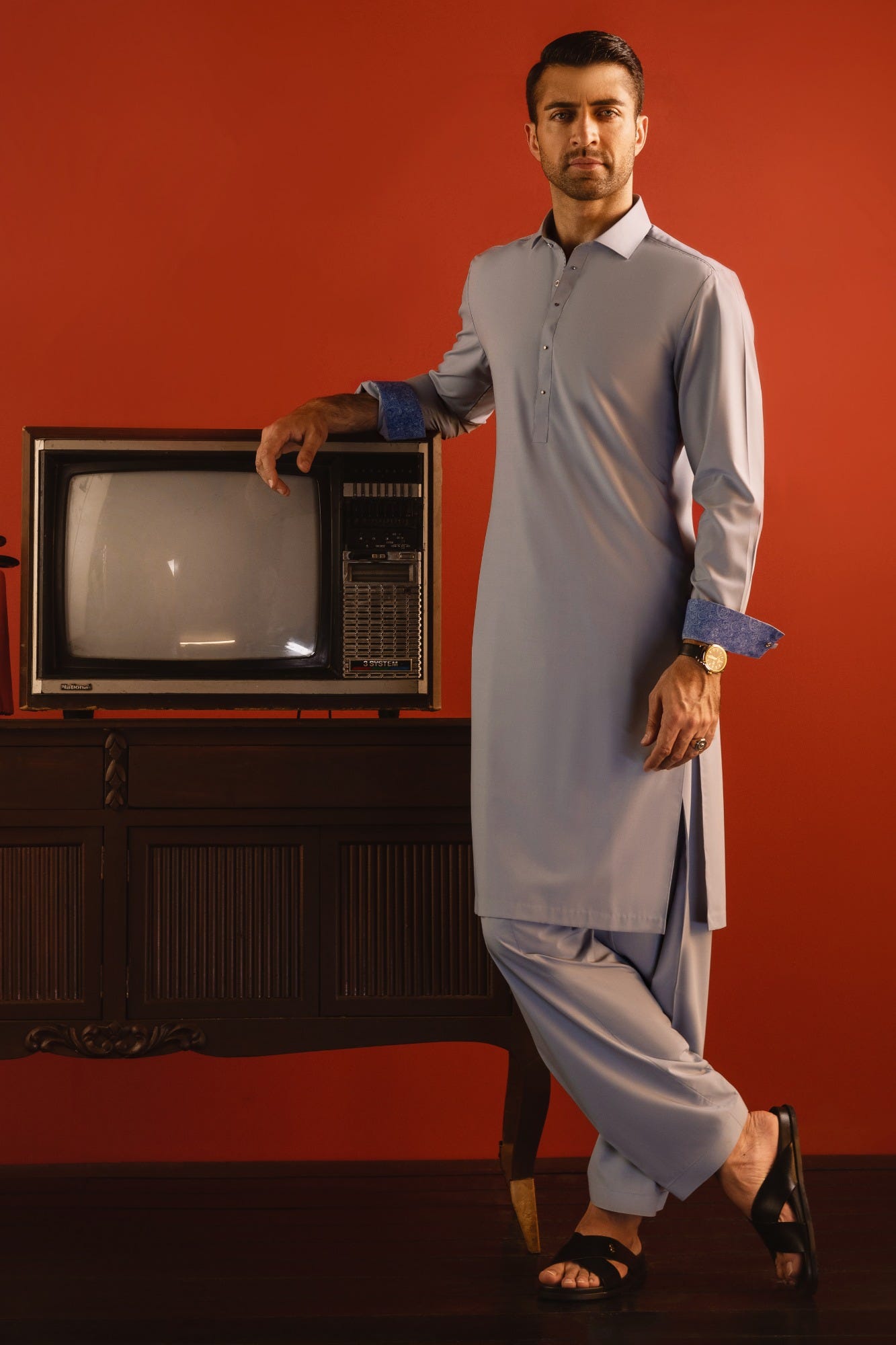 CAIRO - GREYISH BLUE BLENDED KAMEEZ SHALWAR