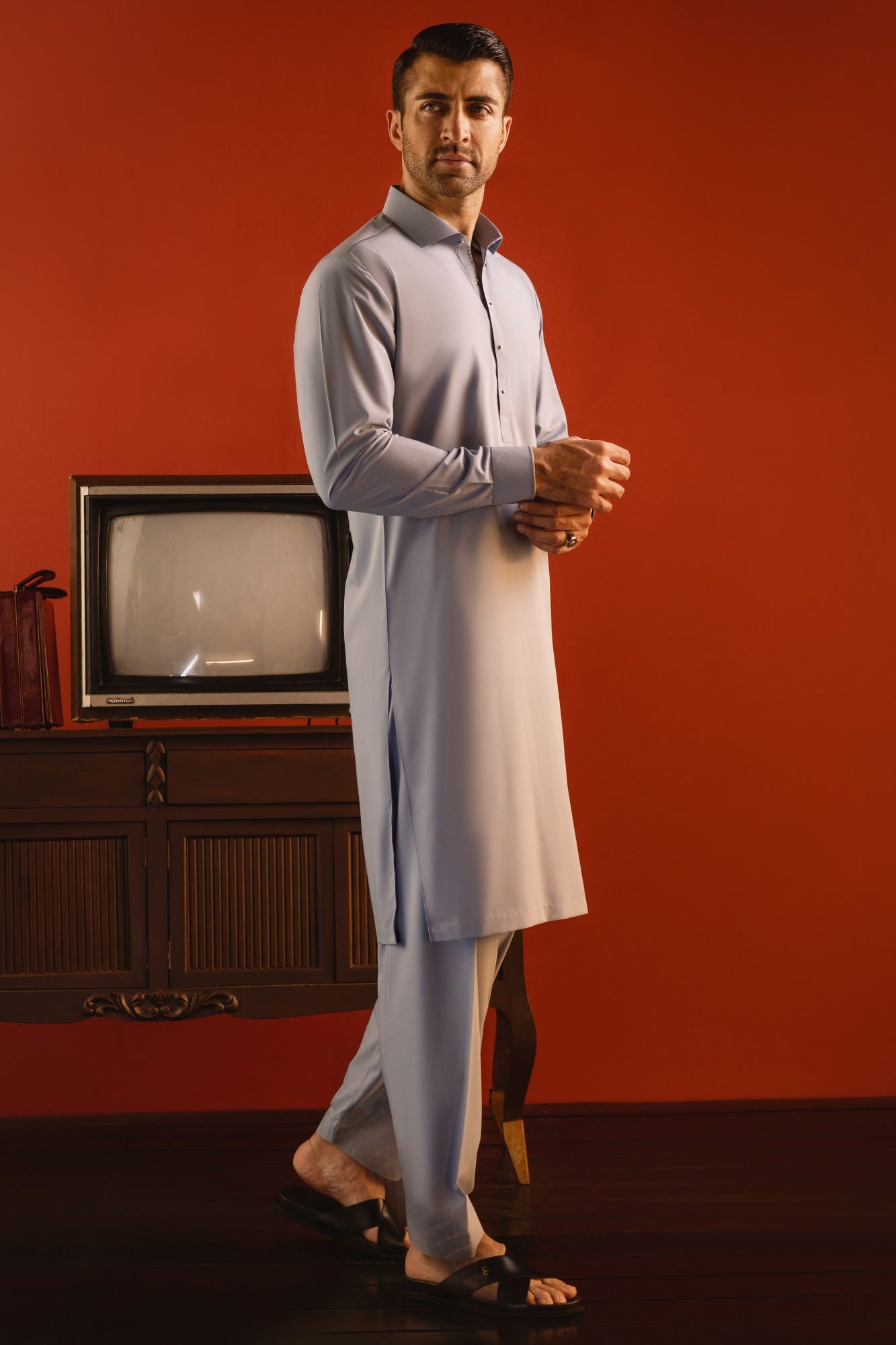 CAIRO - GREYISH BLUE BLENDED KAMEEZ SHALWAR