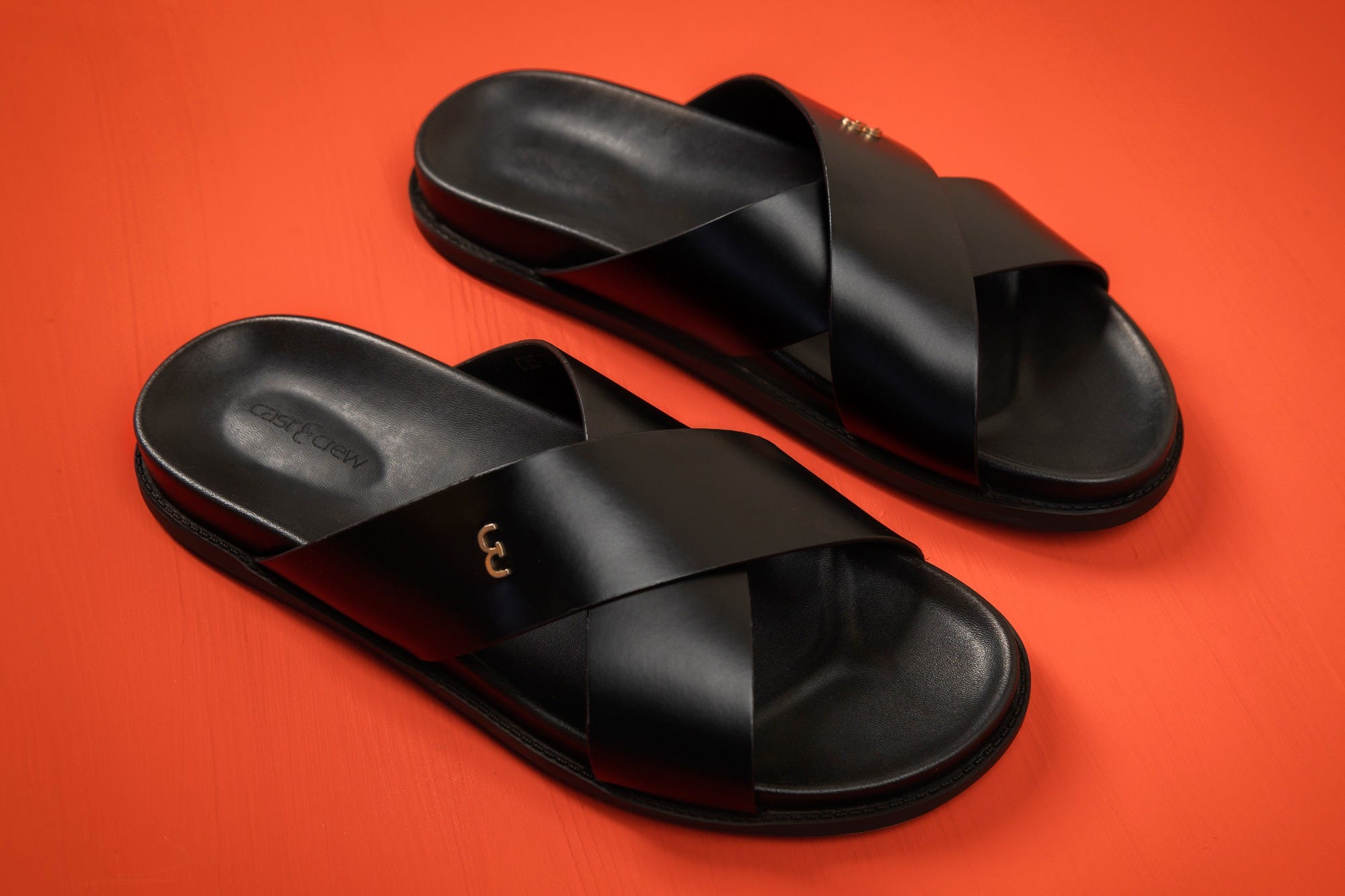 BLACK CROSSOVER LEATHER SANDALS | CCFW-MS-001