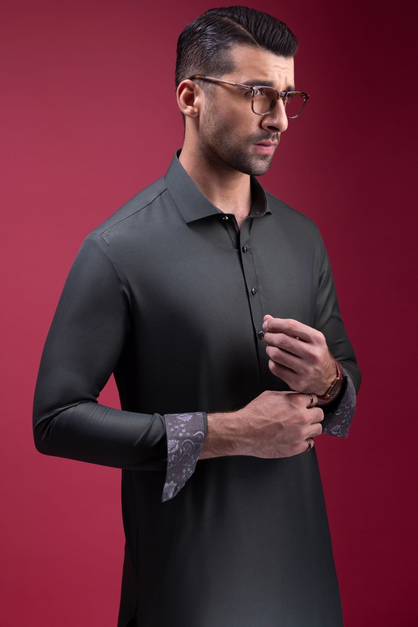 SWITZERLAND - OLIVE BLENDED KAMEEZ SHALWAR