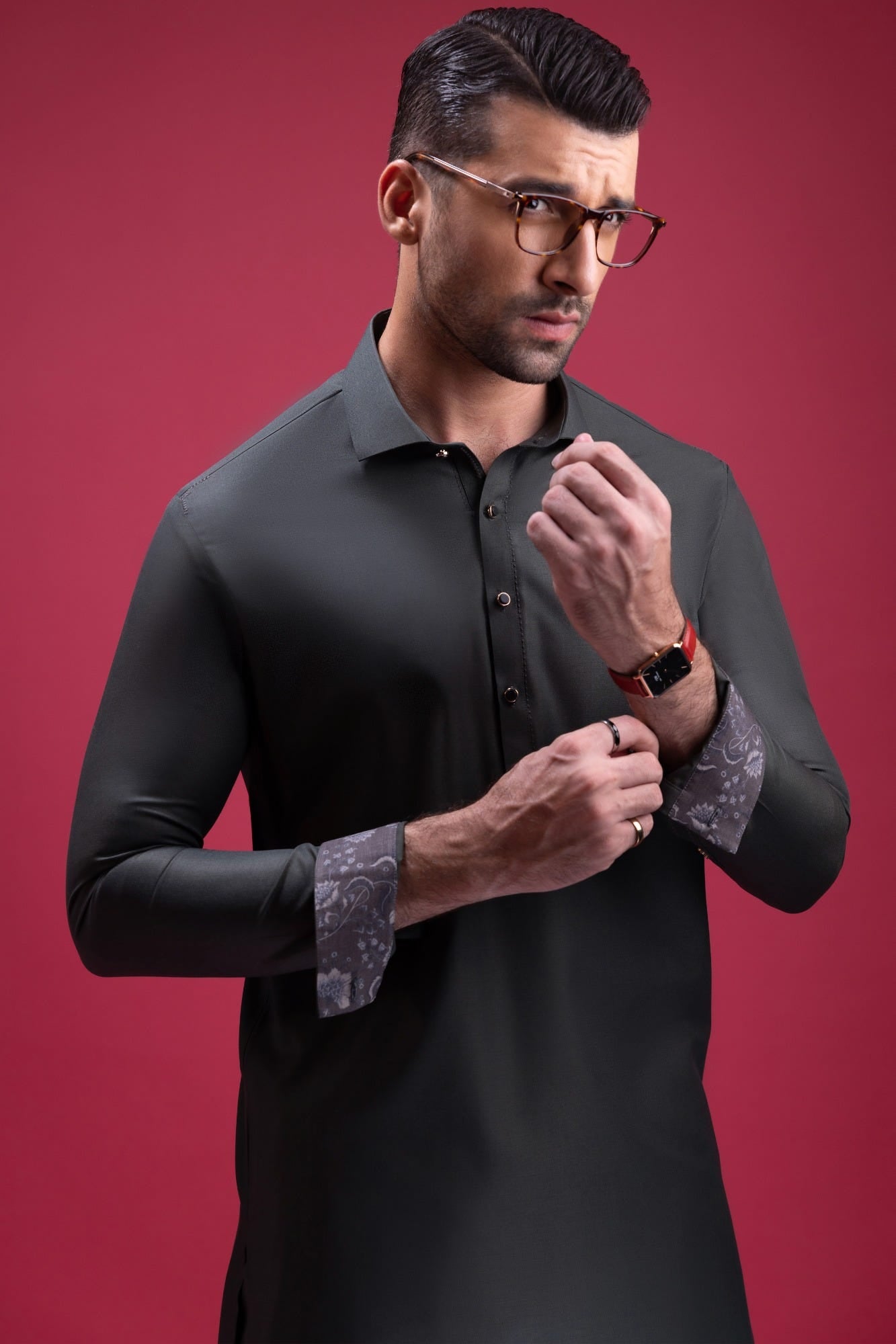 SWITZERLAND - OLIVE BLENDED KAMEEZ SHALWAR