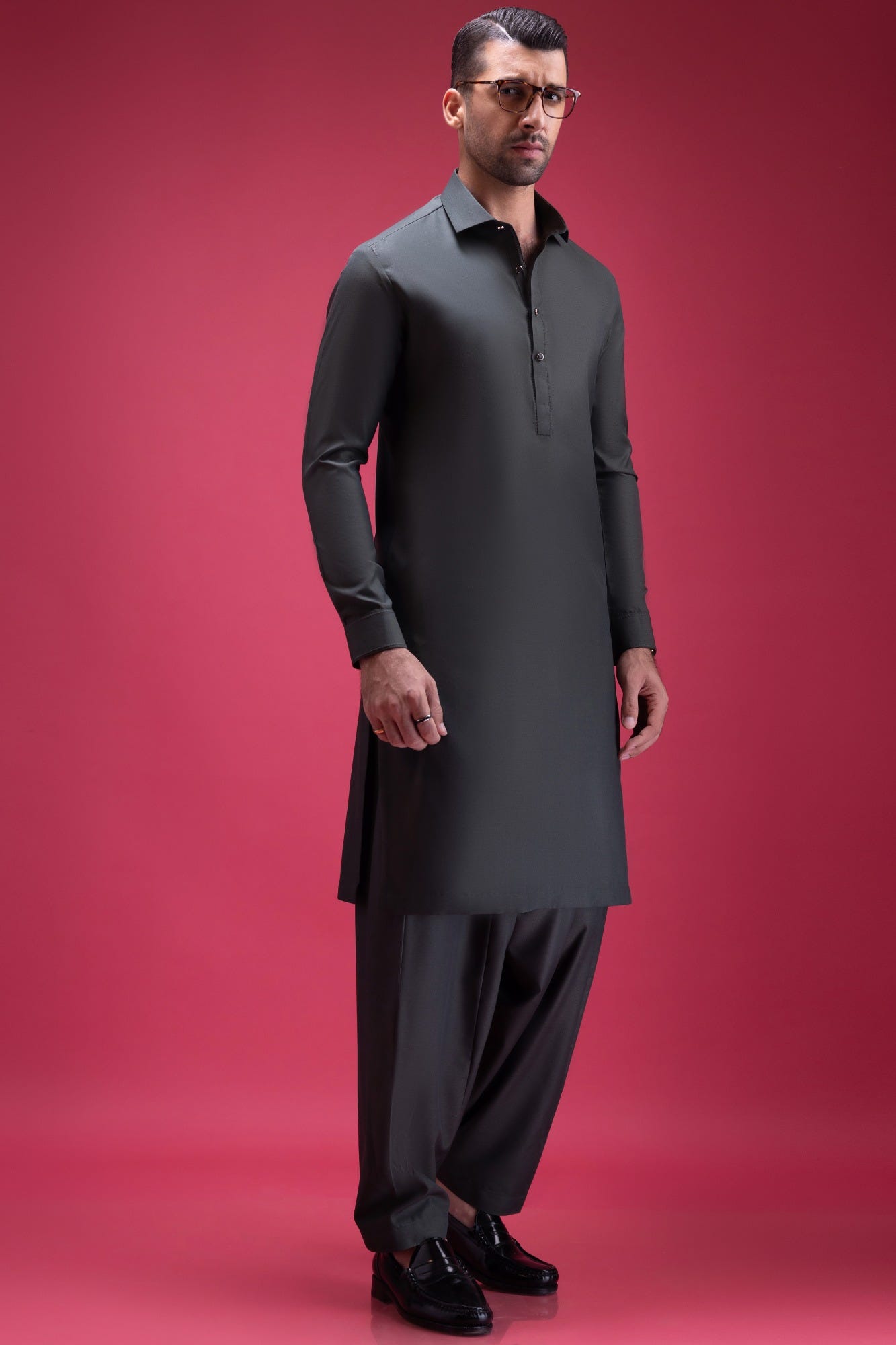 SWITZERLAND - OLIVE BLENDED KAMEEZ SHALWAR