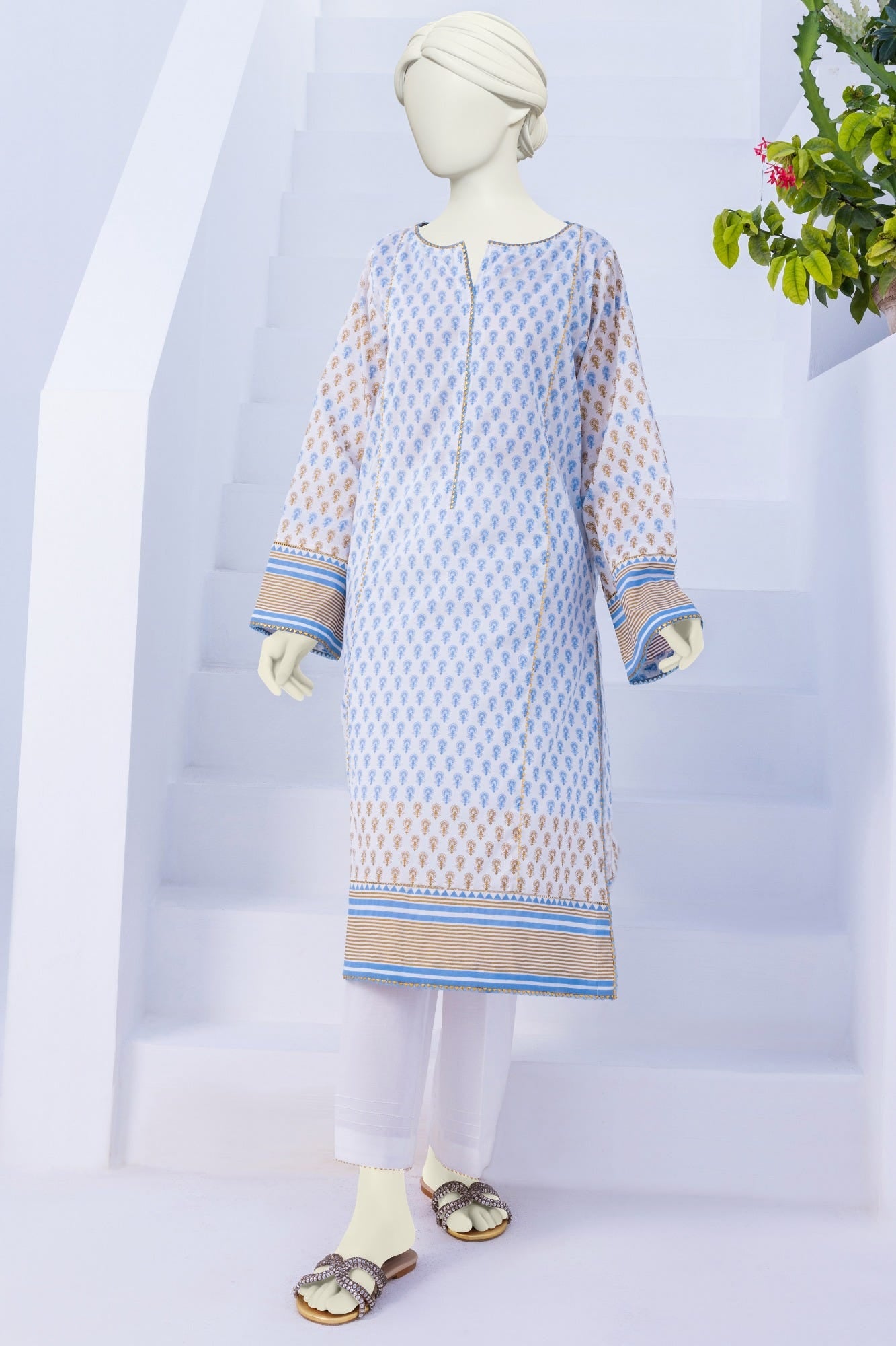 WHITE-BLUE LAWN 2PC STITCHED | CCW-2PSU-ST-S-22-2065