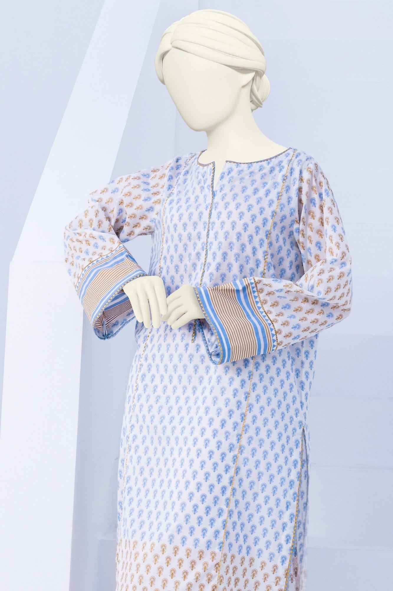 WHITE-BLUE LAWN UNSTITCHED 2PC | CCW-2PSU-S-22-2065