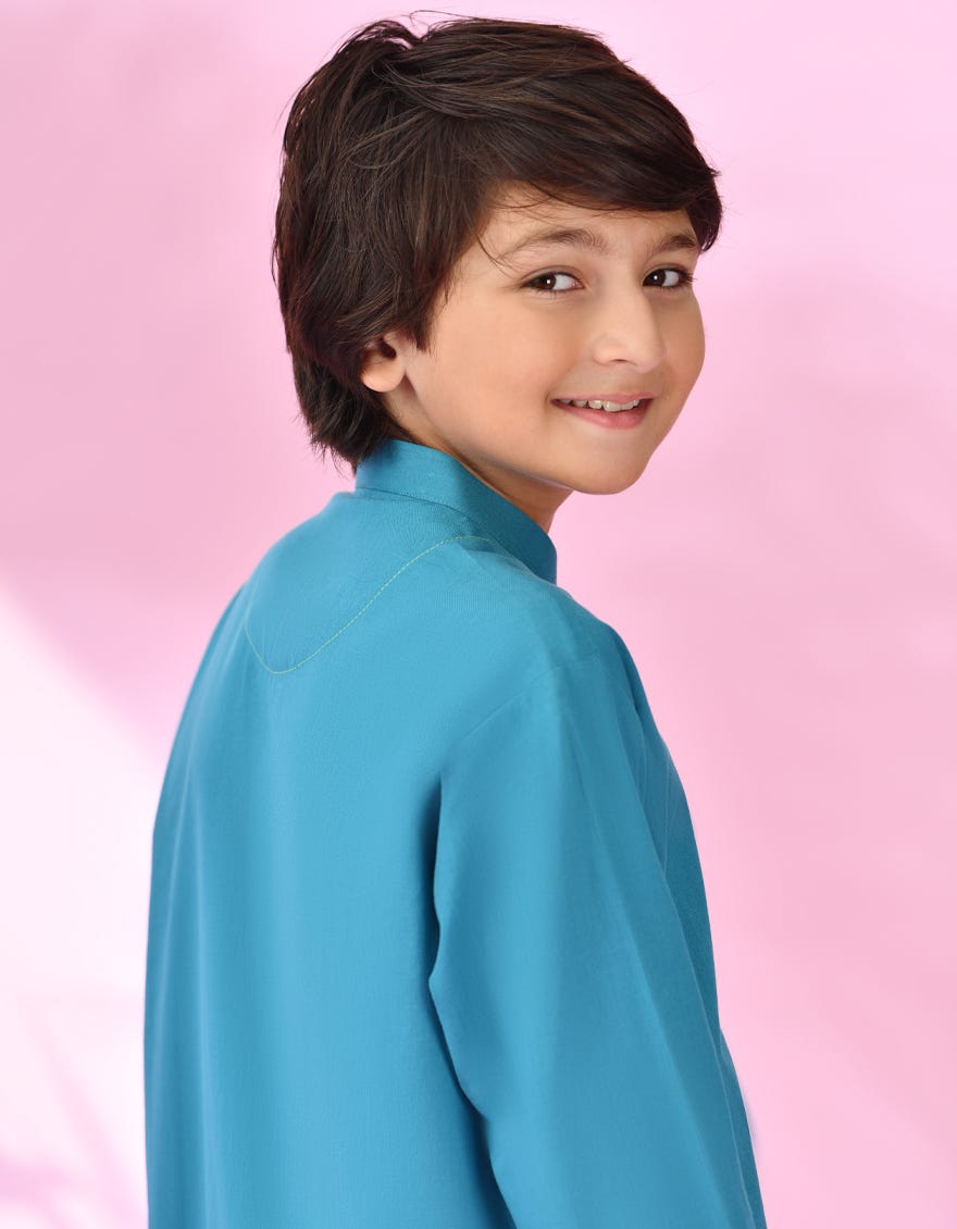 Sea Green Cotton Kid's Kurta | Jck-A-38950