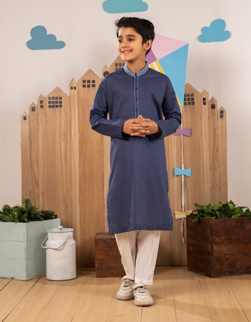 BLUE COTTON SEMI-FORMAL KURTA