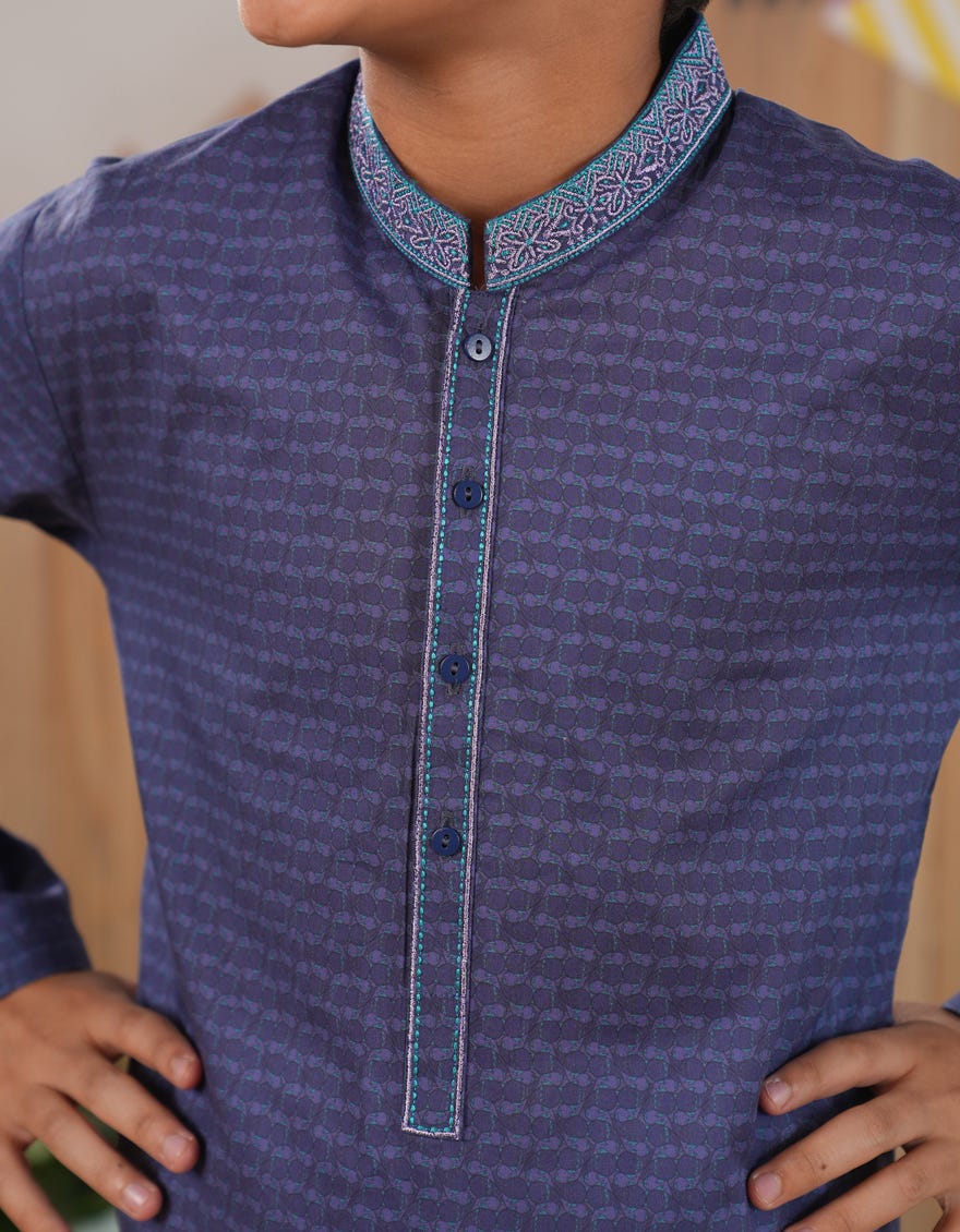 BLUE COTTON SEMI-FORMAL KURTA