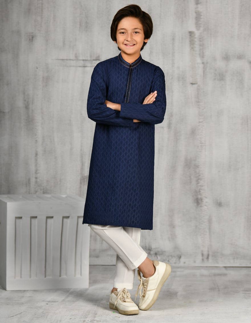 Blue Cotton Kid's Kurta | Jck-A-47182