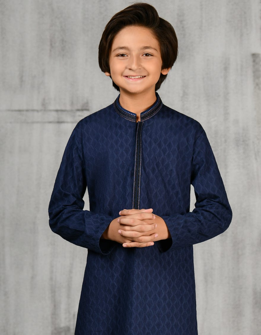 Blue Cotton Kid's Kurta | Jck-A-47182