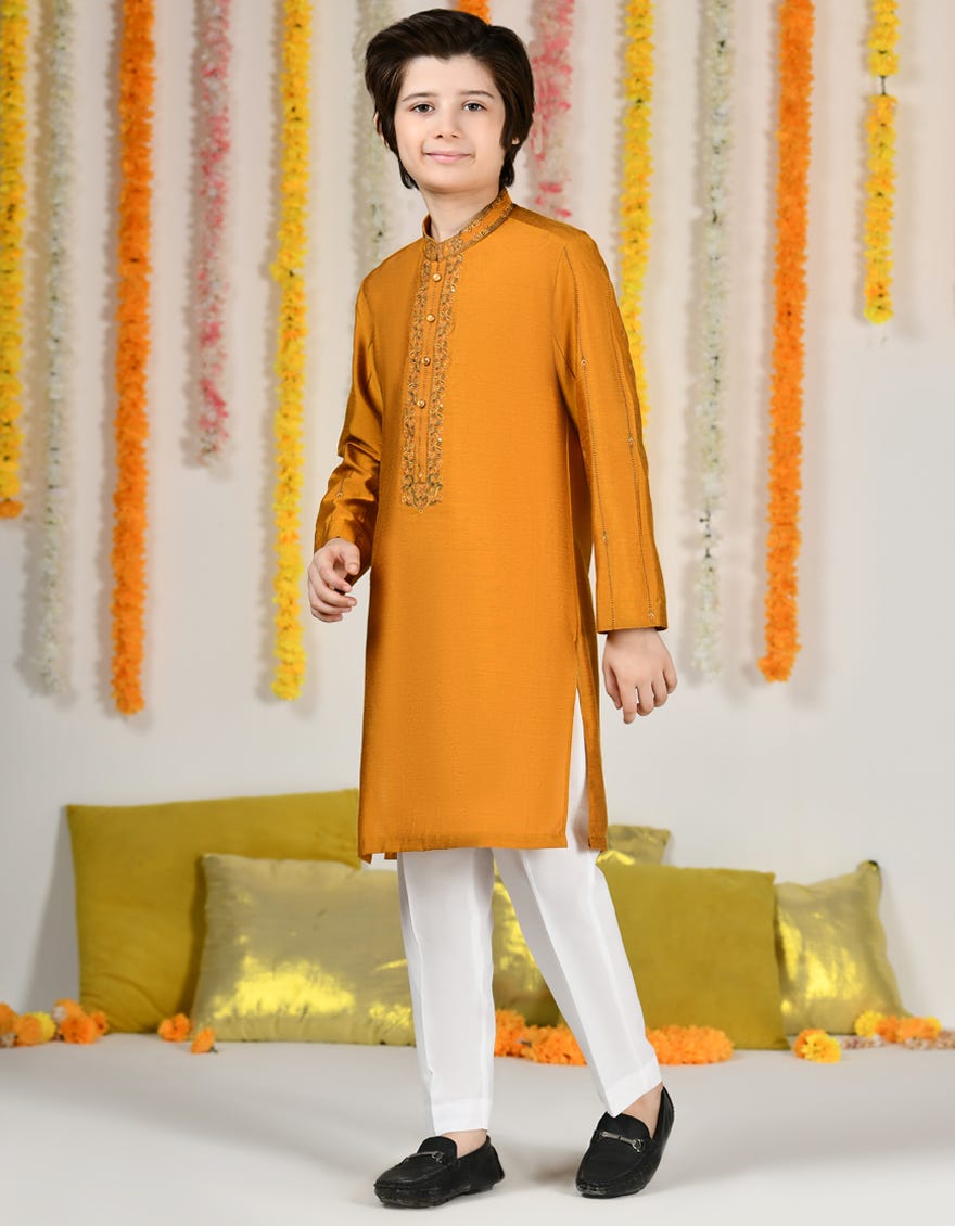 Orange Blended Special Kid's Kurta | Jck-Sp-48170