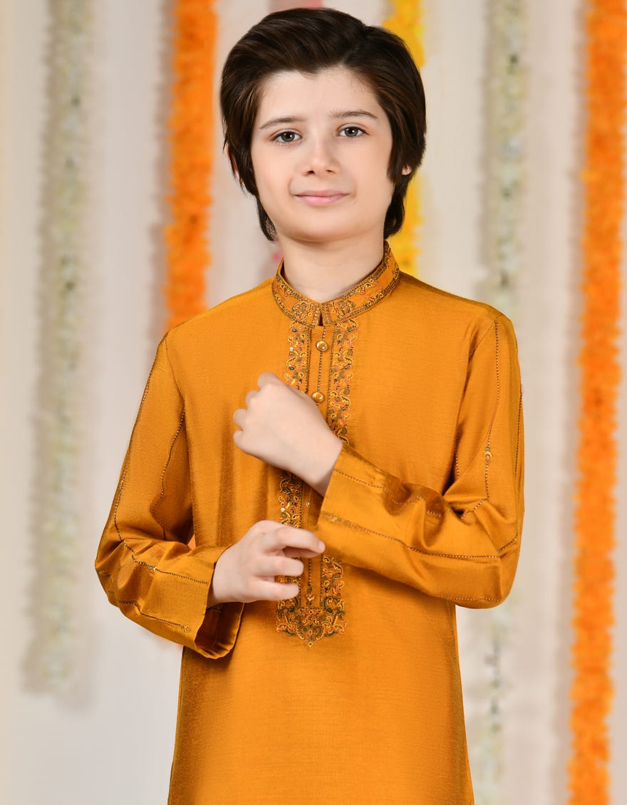 Orange Blended Special Kid's Kurta | Jck-Sp-48170