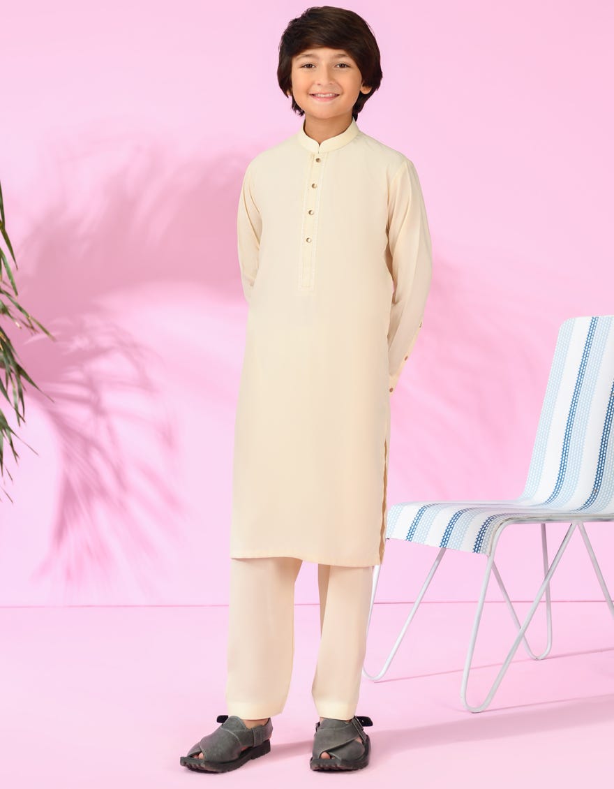 Cream Blended Kid's Kameez Shalwar | Jcks-S-90423