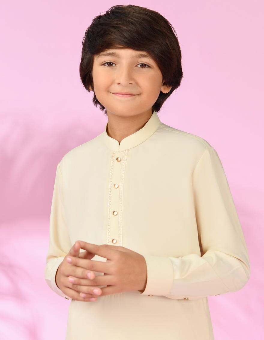 Cream Blended Kid's Kameez Shalwar | Jcks-S-90423