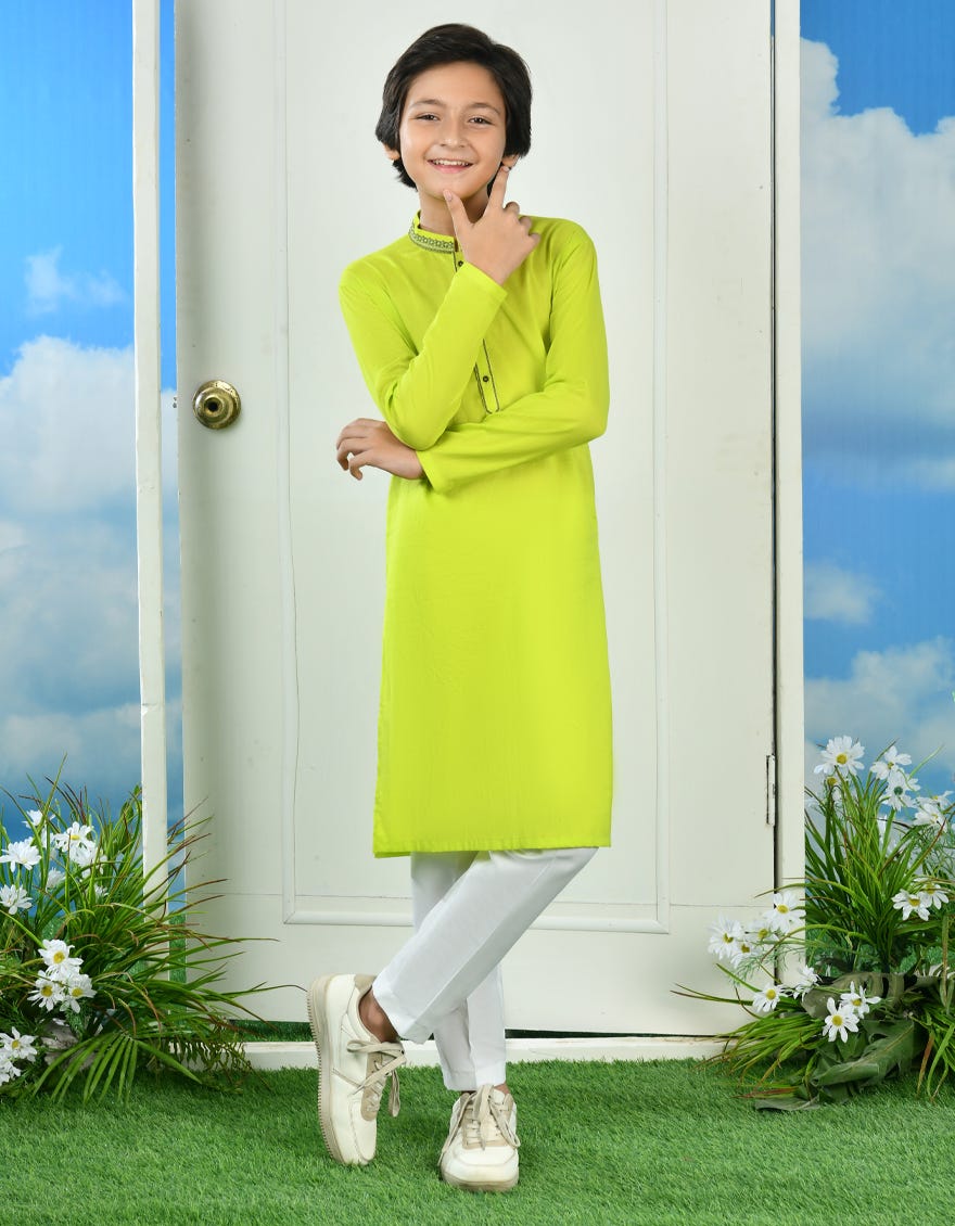 LIME GREEN COTTON SPECIAL KURTA